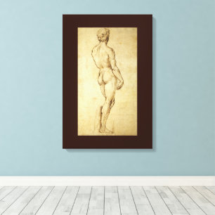 Studie van Michelangelo's David-beeld door Raphael Canvas Afdruk