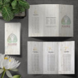 Studio De Brochures De Yoga Tri-Fold<br><div class="desc">Yoga Studio Meditation Instructor / Life Coach / Healer / Reiki Master / Massage Therapy Brochures Tri-Fold Modèle - Elegant Green Bodhi Leaf and and Yogi in Easy Seat pose / YOGA Easy Pose / Sukhasana Pose on White Wood Arrière - plan. Facile à customiser avec vos propres textes et...</div>