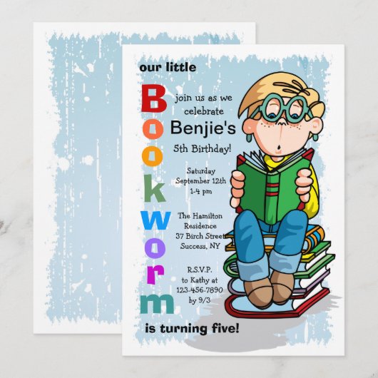 Studious Boy Invitation Kaart (Voorkant / Achterkant)