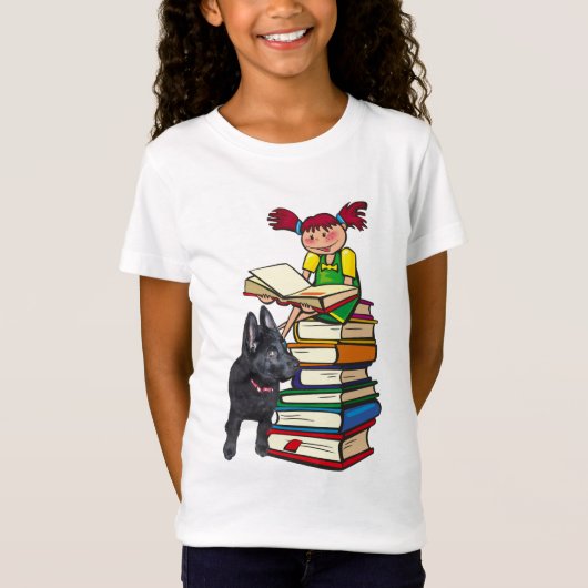 Study Buddy GSD Puppy & School Girl op Boeken T-shirt (Voorkant)
