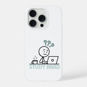 Study Hard Motivatie Cartoon Stickman iPhone Hoes 15 Pro Hoesje