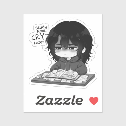 Study Now Cry Later Relatable Chibi Student Illust Sticker (Vel)