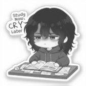Study Now Cry Later Relatable Chibi Student Illust Sticker (Voorkant)