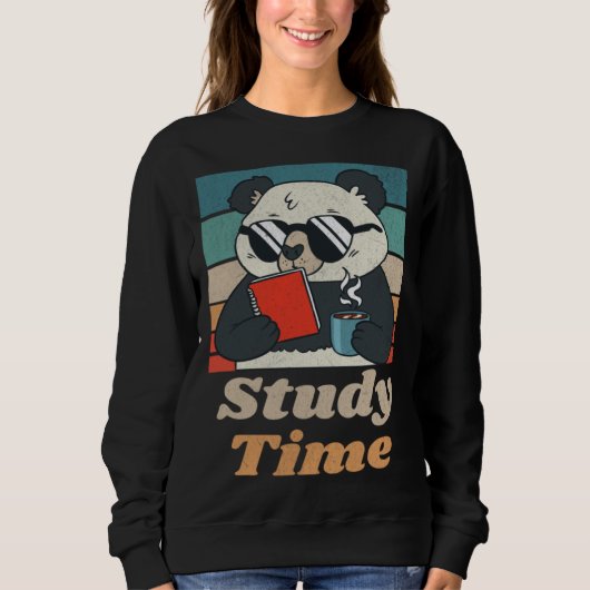 Study Time Panda Bear Cute  Retro Animal Student Trui (Voorkant)