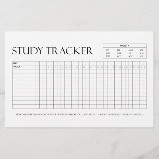 Study Tracker | Maand | 31 dagen | Onderwerp | Voo Briefpapier (Voorkant)