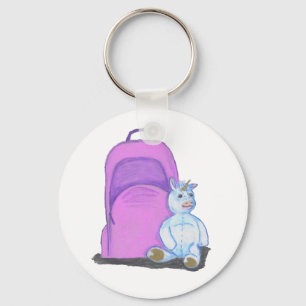 Stuffe Unicorn-zalen door een paarse rugzak Sleutelhanger