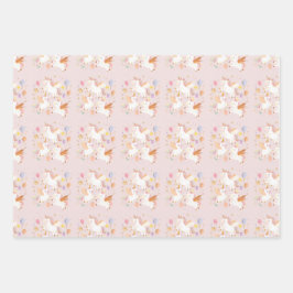 Stuiterende eenhoorns pastel roze schattige verjaa inpakpapier vel