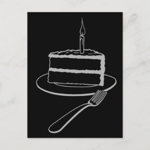 Stuk verjaardagstaart Exquise lijntekening Feestdagenkaart