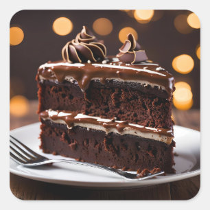 stukje chocoladetaart vierkante sticker