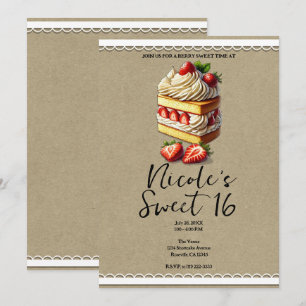 Stukje Strawberry Shortcake Sweet 16 Verjaardag Kaart