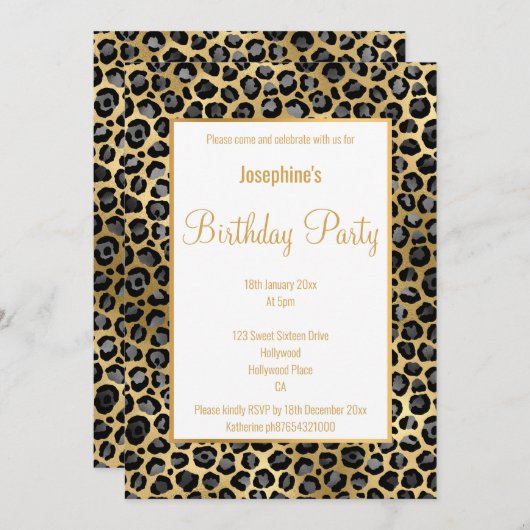 STUNNEN ZWART EN GOUD LEOPARD BIRTHDAY KAART (Voorkant / Achterkant)