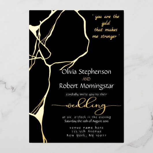 Stunning Black and Gold Kintsugi Folie Uitnodiging (Voorkant)