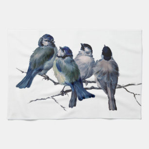 Stunning blauwe vogels op tak vintage kunst - op m theedoek