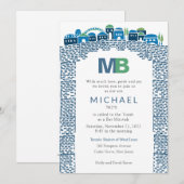 Stunning Blue Wailing Jerusalem Mitzvah Invite Kaart (Voorkant / Achterkant)