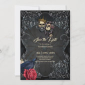 Stunning donkere gotische trouwdesign met schedels save the date (Voorkant)
