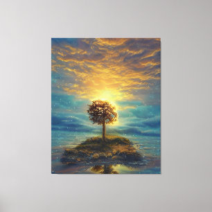 Stunning Golden Sunset Tree Canvas Afdruk