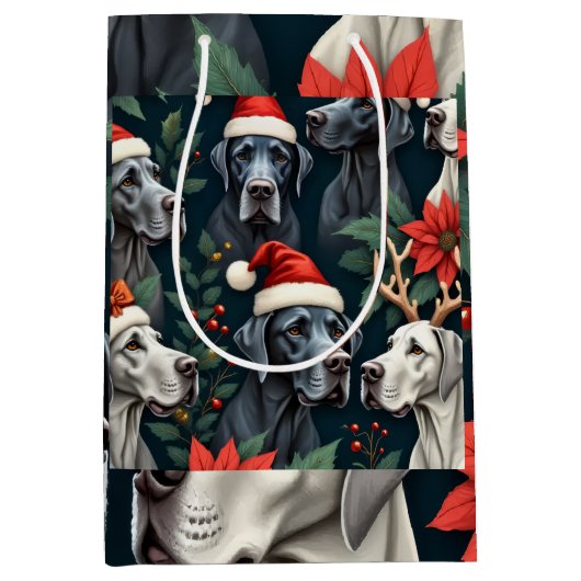 Stunning Great Dane Christmas Gift Bag Medium Cadeauzakje (Voorkant)