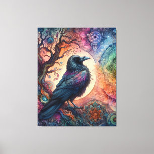 Stunning Kraai Boom des levens Mandala Pagan Gotis Canvas Afdruk