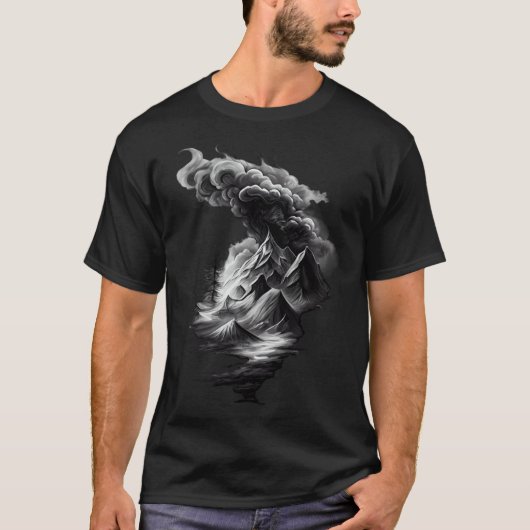 Stunning Mountain and Cloud in Black and White T-shirt (Voorkant)