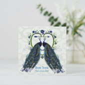 Stunning paar pauwen liefdeshart frame versierd kaart (Staand voorkant)