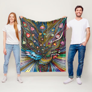 Stunning Pauw in Huichol-stijl Kunst Fleece Deken