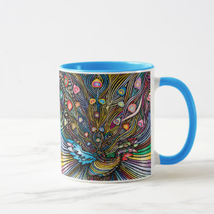 Stunning Pauw in Huichol-stijl Kunst Mok