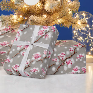 Stunning Pink and Silvery Cherry Blossom Print Cadeaupapier