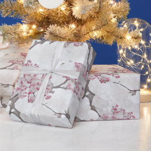 Stunning Pink and Silvery Cherry Blossom Print Cadeaupapier