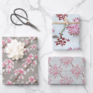Stunning Pink and Silvery Cherry Blossom Print Inpakpapier Vel