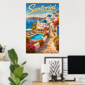 Stunning Santorini - Oude Reisposter Poster (Thuiskantoor)