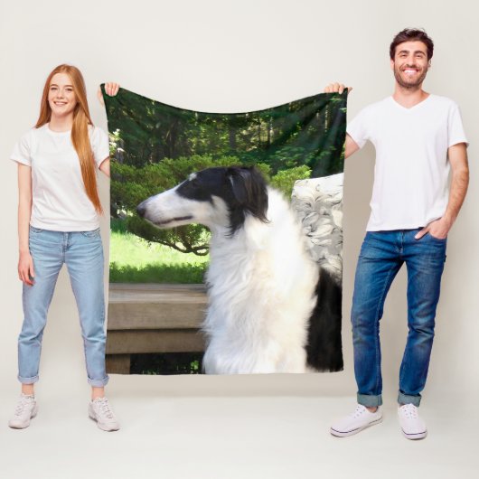 Stunning Tri Borzoi Plush Fleece Throw (In situ)