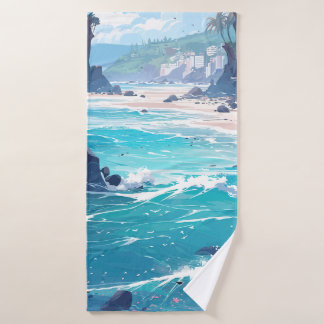 Stunning Tropisch Strand & Oceaan Golven Bad Handd Badhanddoek