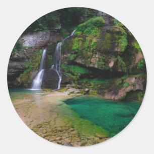 Stunning waterfall Virje, Slovenië Poster Ronde Sticker