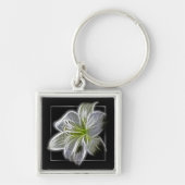 Stunning White Lily Fractal Art Black Sleutelhanger (Voorkant)