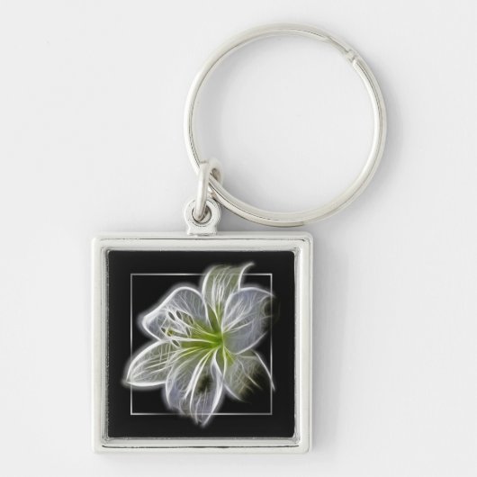 Stunning White Lily Fractal Art Black Sleutelhanger (Voorkant)