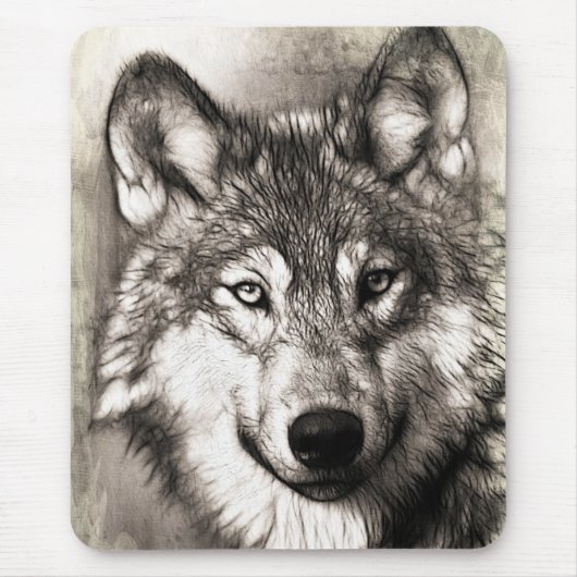 Stunning Wolf Face Sketch Muismat (Voorkant)
