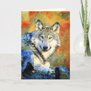 Stunning Wolf Wildlife Waterverf Wolven schilderen Kaart