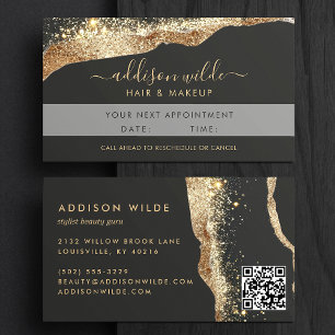 Stunning Zwarte En Gouden Glitter Script QR Code Afsprakenkaartje