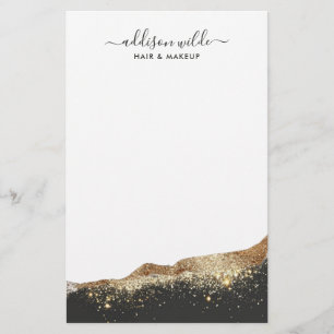 Stunning Zwarte En Gouden Glitter Trendy Script Briefpapier