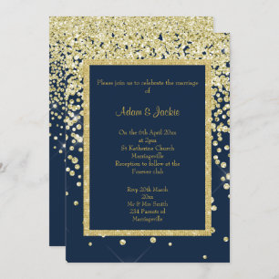 STUNTEN NAVY GOLD SPARKLE WEDDING CUSTOM KAART