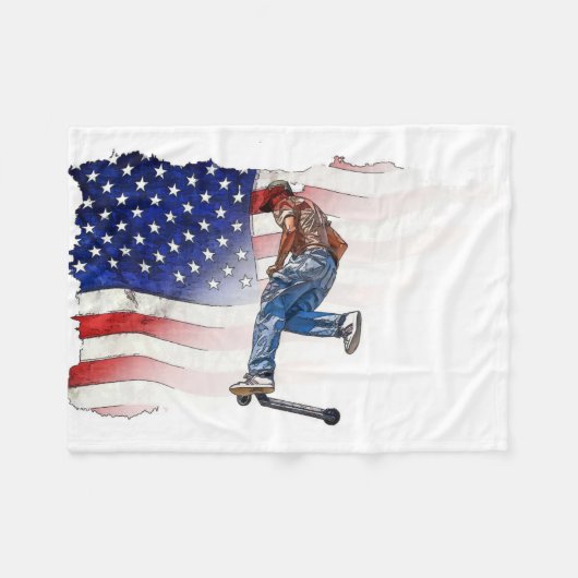 Stuntscooter Rider en US Flag Fleece Blanket Deken (Voorkant (Horizontaal))