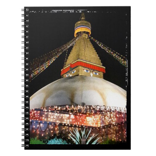 Stupa Boudhanath, Kathmandu at night - Nepal Notitieboek (Voorkant)