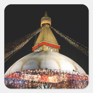 Stupa Boudhanath, Kathmandu at night - Nepal Vierkante Sticker