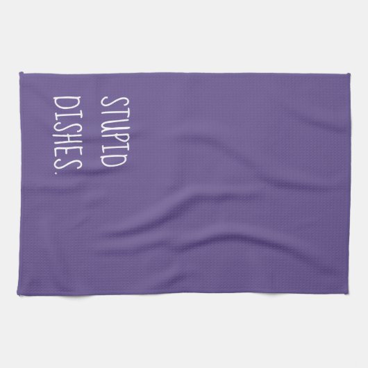 Stupid Dishes Funny Sarcasm Cleaning Humor Paars Theedoek (Horizontaal)