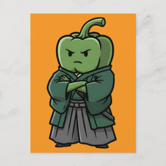 Sturdy Green Bell Pepper Samurai Bodyguard  Briefkaart
