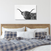 Sturdy highland koe in monochroom canvas afdruk (Insitu (Slaapkamer))