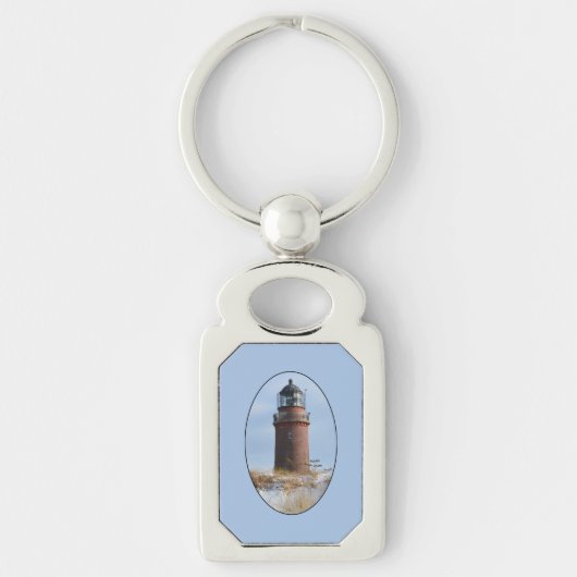 Sturdy Lighthouder op een Rocky Coast in Winter Sleutelhanger (Voorkant)