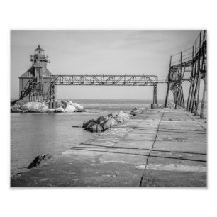 Sturgeon Bay Lighthouder Pier Black en White Foto Afdruk