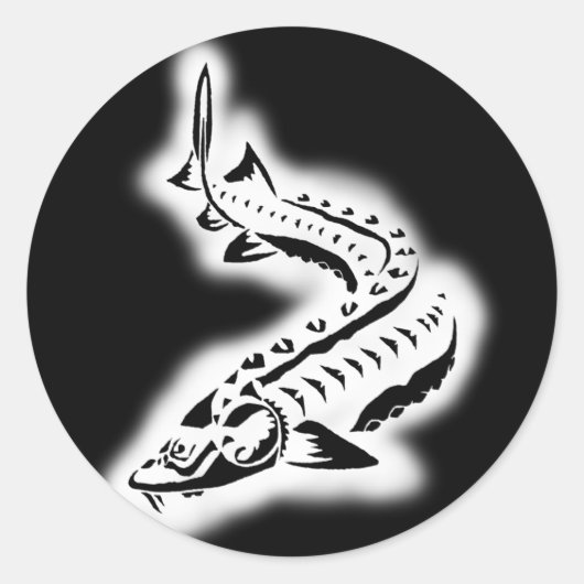 Sturgeon Tribal Glow Ronde Sticker (Voorkant)