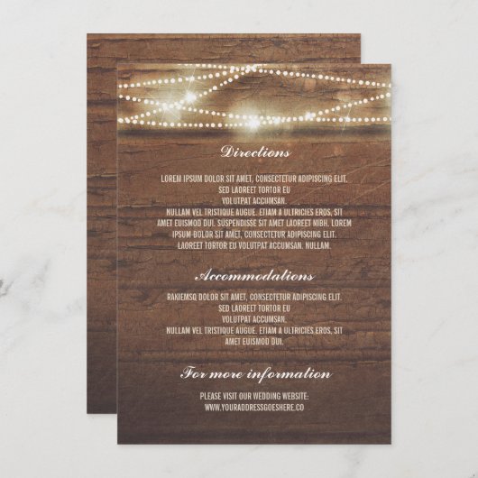 Sturing Lights Rusti Hout Bruiloft Details Informatiekaartje (Voorkant / Achterkant)